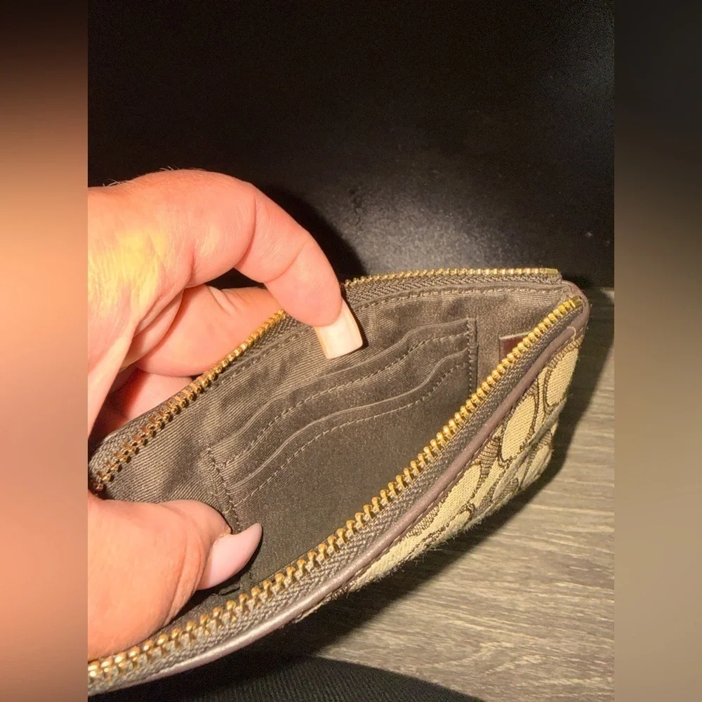 Coach Tan and Brown Signature Wristlet